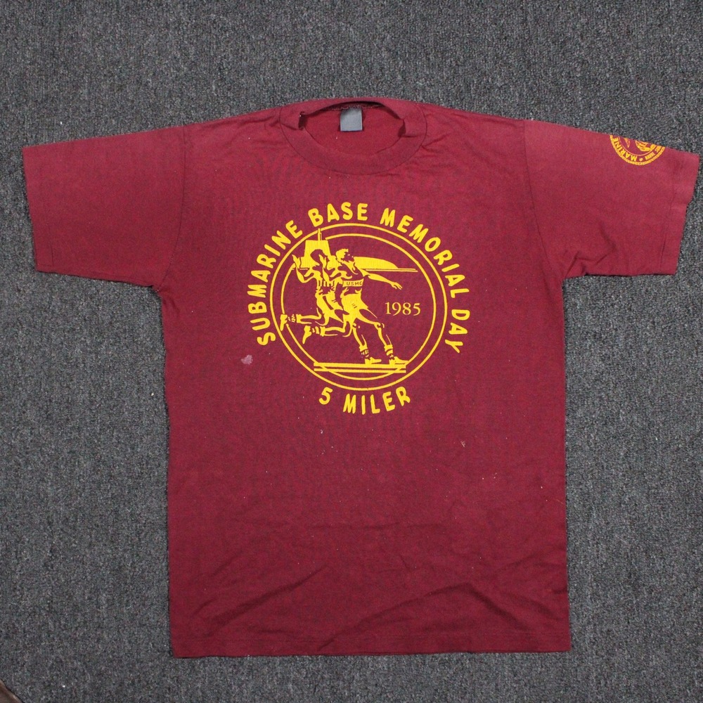 Vintage 1985 Submarine Base Memorial Day 5 Miler T-Shirt Mens Maroon USMC 80s